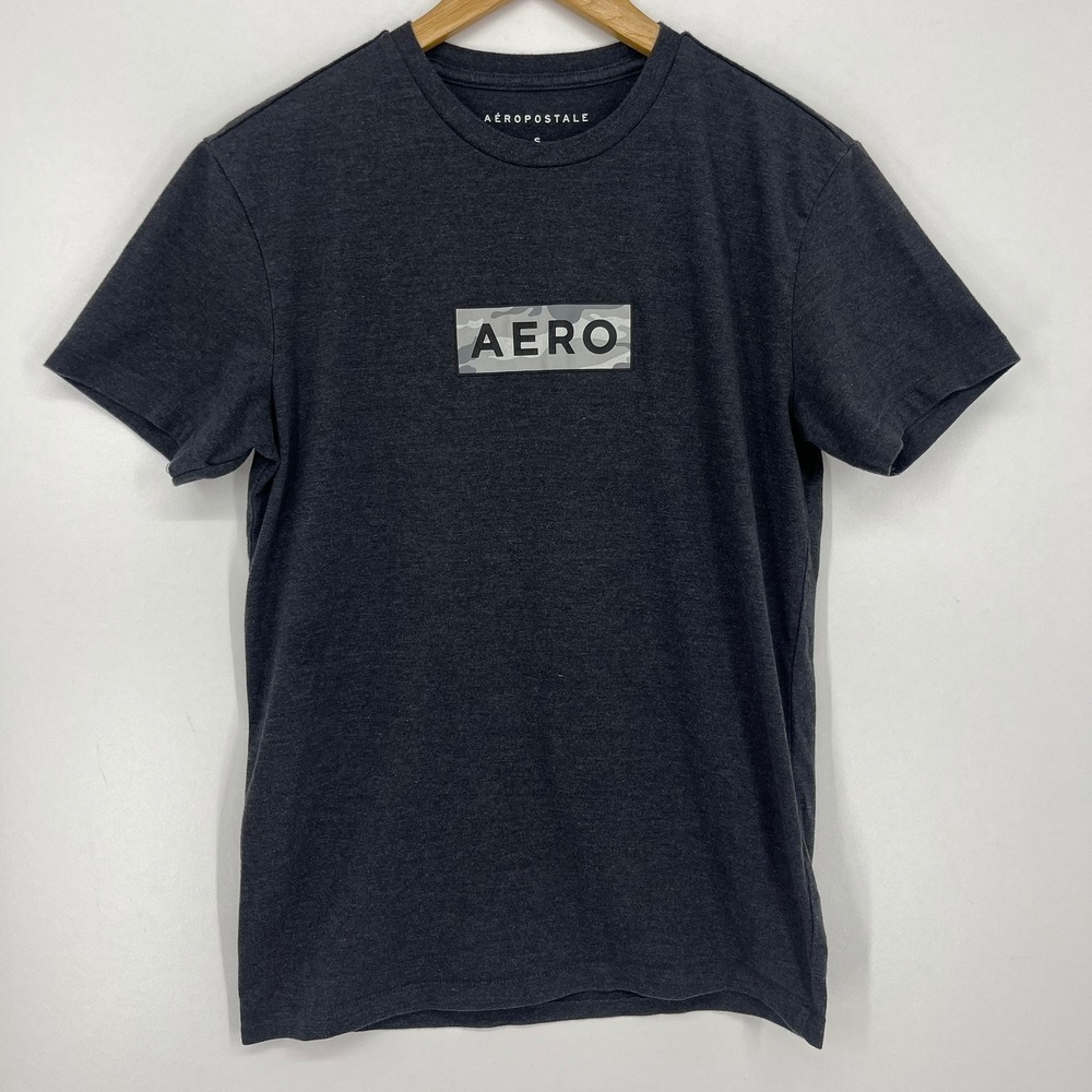 Aeropostale Mens Charcoal Gray Heather Camo Box Logo Graphic T-Shirt S